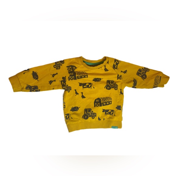 Babyface Organic Cotton Mustard Yellow with Farm Scene Long Sleeve Size 6 Mo - Picture 1 of 4